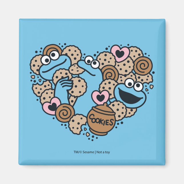 Sesame Sesame | Cookie Monster Doodle Heart Magnet (Framsidan)