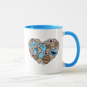 Sesame Sesame Cookie Monster Doodle Heart Mugg