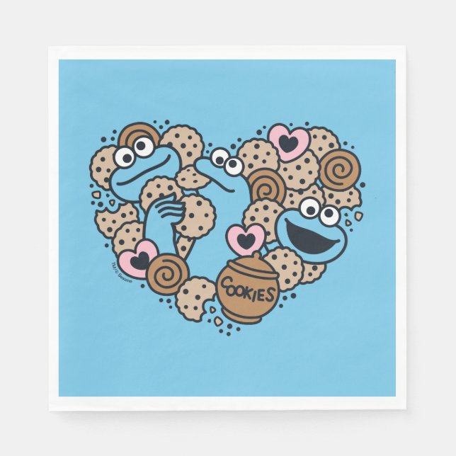 Sesame Sesame | Cookie Monster Doodle Heart Pappersservett (Framsidan)