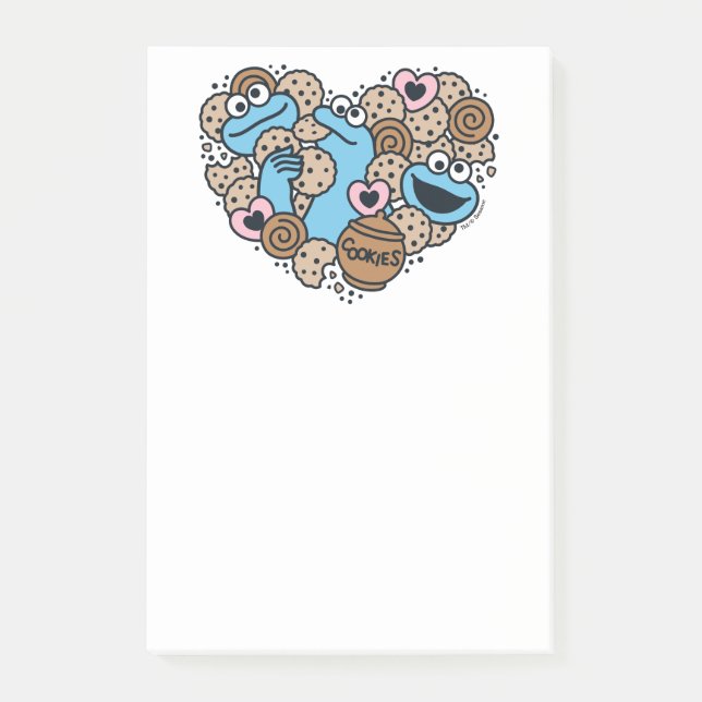 Sesame Sesame | Cookie Monster Doodle Heart Post-it Block (Framsida)