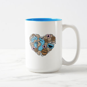 Sesame Sesame Cookie Monster Doodle Heart Två-Tonad Mugg