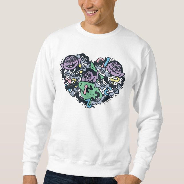 Sesame Sesame | Count von Count Doodle Heart Lång Ärmad Tröja (Framsida)