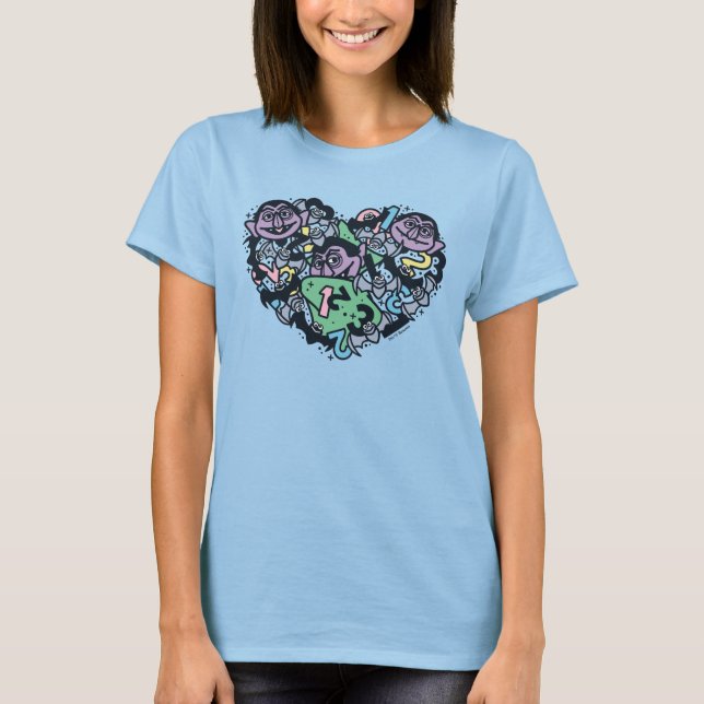 Sesame Sesame | Count von Count Doodle Heart T Shirt (Framsida)