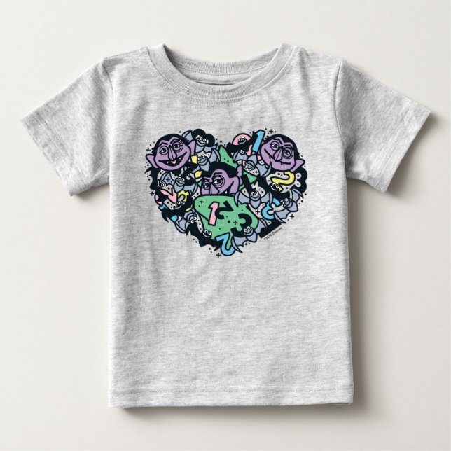 Sesame Sesame | Count von Count Doodle Heart T Shirt (Framsida)
