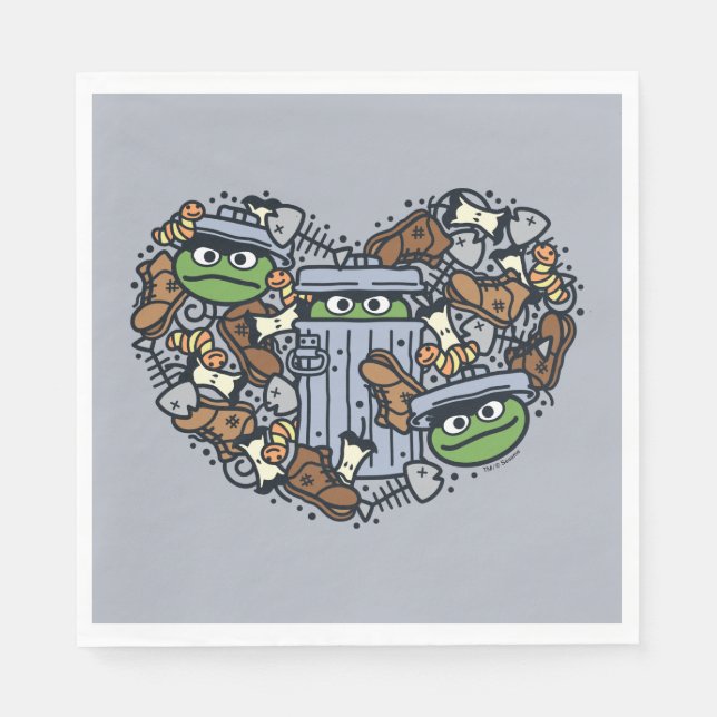 Sesame Sesame | Oscar Grouch Doodle Heart Pappersservett (Framsidan)