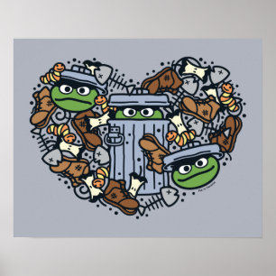 Sesame Sesame Oscar Grouch Doodle Heart Poster