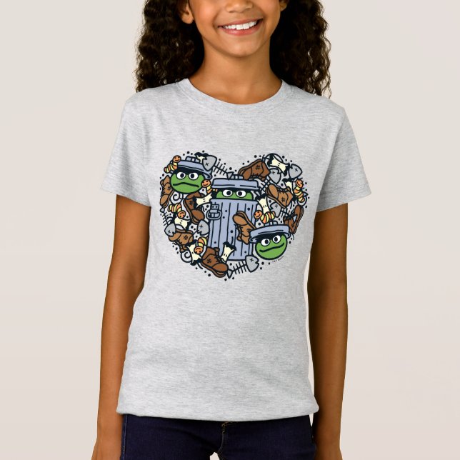 Sesame Sesame | Oscar Grouch Doodle Heart T Shirt (Framsida)