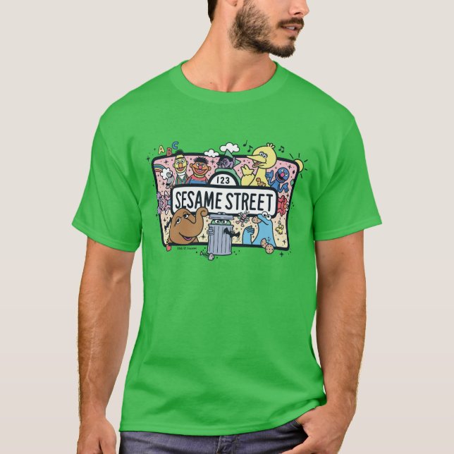 Sesame Sesame | Sesame Pals Doodle-skylt T Shirt (Framsida)