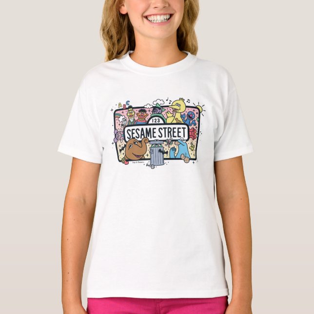 Sesame Sesame | Sesame Pals Doodle-skylt T Shirt (Framsida)