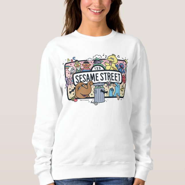 Sesame Sesame | Sesame Pals Doodle-skylt T Shirt (Framsida)