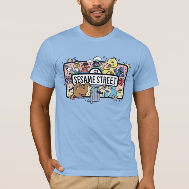 Sesame Sesame | Sesame Pals Doodle-skylt T Shirt (Framsida)