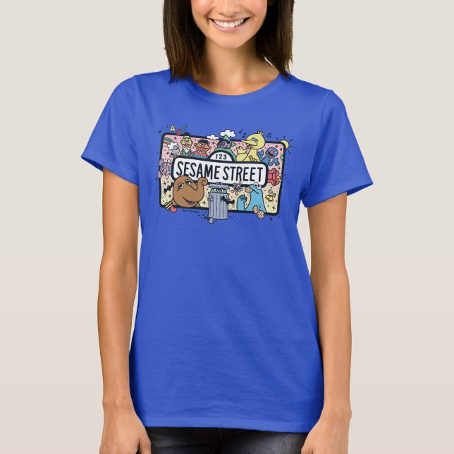 Sesame Sesame | Sesame Pals Doodle-skylt T Shirt (Framsida)