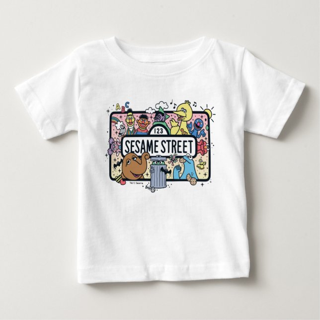 Sesame Sesame | Sesame Pals Doodle-skylt T Shirt (Framsida)