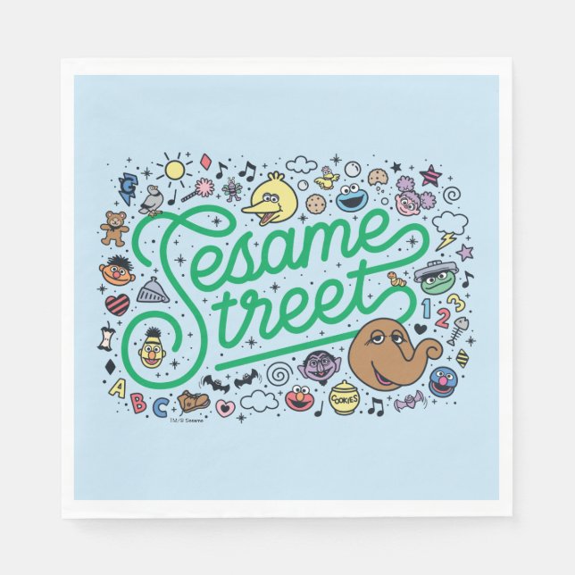 Sesame Sesame | Sesame Street Grönt Doodle Script Pappersservett (Framsidan)