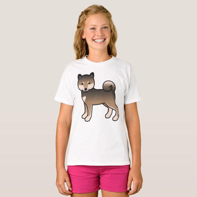 Sesame Shiba Inu Cute Tecknad hund T Shirt (Hel framsida)