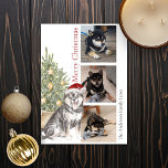 Sesame Shiba Inu Julgran Pet Hund Photo Julkort<br><div class="desc">Det vackra Sesame Shiba Inu-temat julkort har en svart och en shiba som bär en julhatt sitta framför ett belyst Julgran. Hälsning på kortet lyder "God jul" och kan vara personlig. Anpassa det här helgdag ytterligare med tre foton av din hund,  en namnteckning och året.</div>