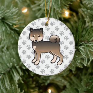Sesame Shiba Inu Söt Tecknad Hundillustration Julgransprydnad Keramik