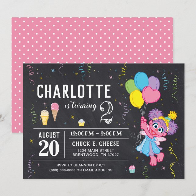 Sesame Street | Abby Cadabby Chalkboard Birthday Inbjudningar (Fram/baksida)