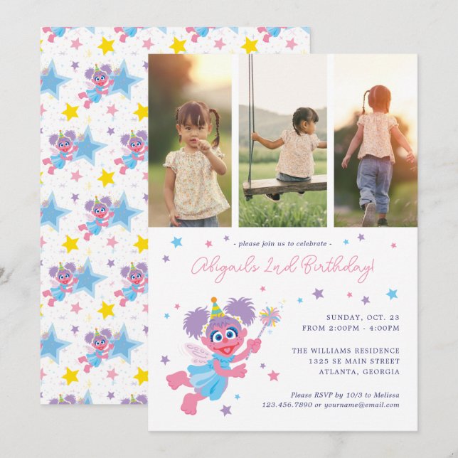 Sesame Street Abby Cadabby Photo Collage Birthday Inbjudningar (Fram/baksida)