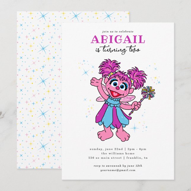 Sesame Street Abby Cadabby Sparkles Birthday Inbjudningar (Fram/baksida)
