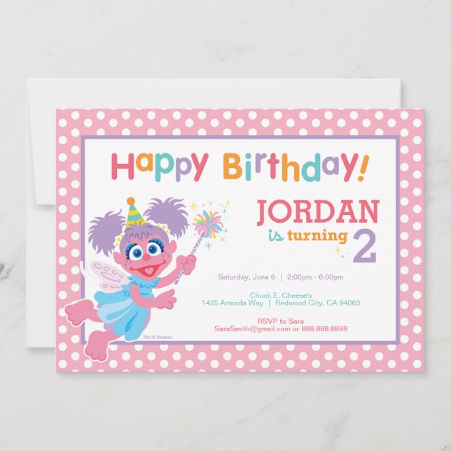 Sesame Street Abby Polka Dot Birthday Inbjudningar (Framsida)