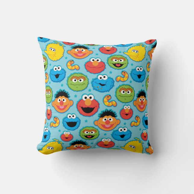 Sesame Street Ansikte Mönster på Blue Kudde (Framsida)