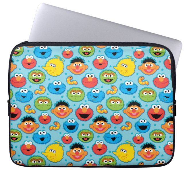 Sesame Street Ansikten Mönster på Blå Laptop Sleeve (Framsidan)