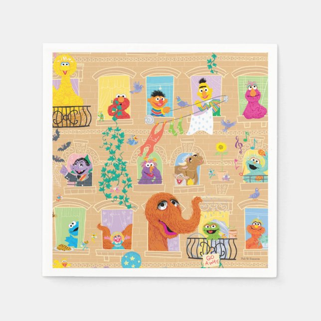 Sesame Street Apartment Windows Pattern Pappersservett (Framsidan)