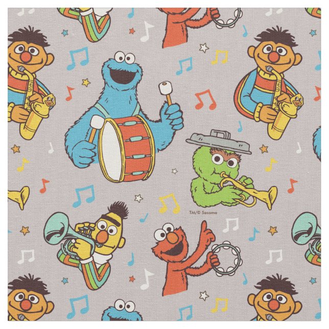 Sesame Street Band Grått Mönster Tyg (Närbild)