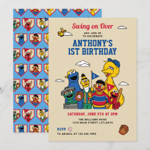 Sesame Street Baseball Birthday Inbjudningar