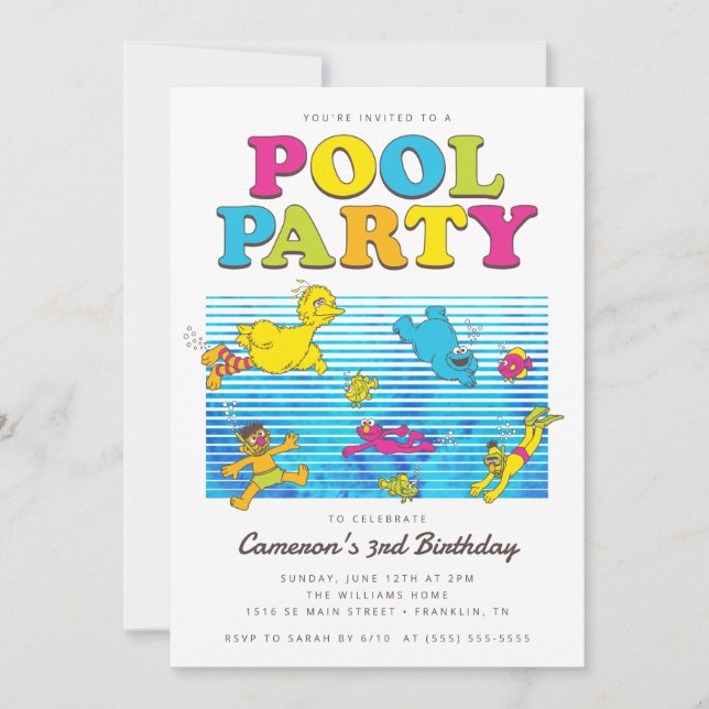 Sesame Street | Bassäng Party Sommarfödelsedag Sim Inbjudningar (Framsida)