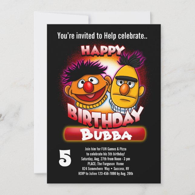 Sesame Street | Bert & Ernie Tematisk Födelsedagsf Inbjudningar (Framsida)