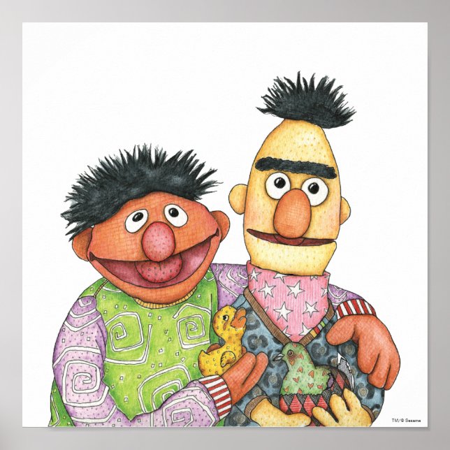 Sesame Street Bert och Ernie Watercolor Poster (Framsidan)