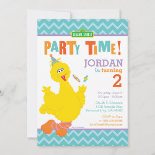 Sesame Street Big Bird Chevron Birthday Inbjudningar