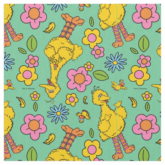 Sesame Street | Big Bird & Little Bird Mönster Tyg (Närbild)