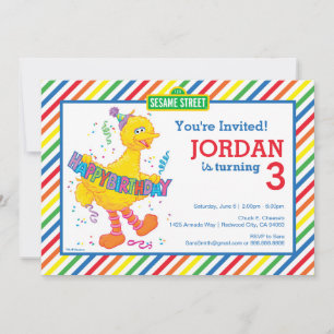 Sesame Street Big Bird Stripe Birthday Inbjudningar