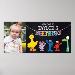 Sesame Street Chalkboard Rainbow Birthday Välkomme Poster