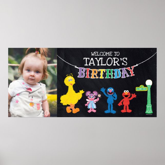 Sesame Street Chalkboard Rainbow Birthday Välkomme Poster (Framsidan)