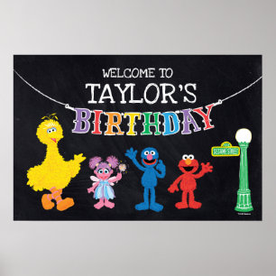 Sesame Street Chalkboard Rainbow Birthday Välkomme Poster