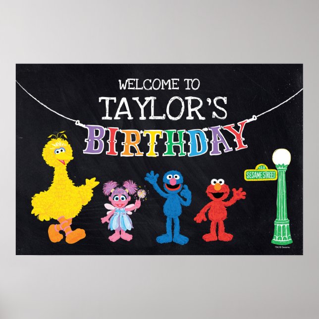 Sesame Street Chalkboard Rainbow Birthday Välkomme Poster (Framsidan)