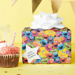 Sesame Street Character Ansikte Mönster Presentpapper