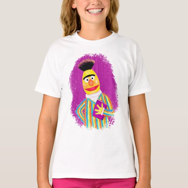 Sesame Street Character Art Bert Holding a Bok T Shirt (Framsida)