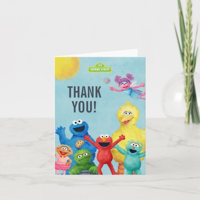 Sesame Street Character Illustration Birthday Tack Kort (Framsida)