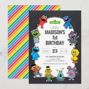 Sesame Street Characters Chalkboard Birthday Inbjudningar