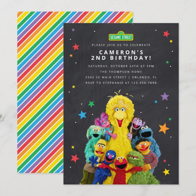 Sesame Street Characters Chalkboard Inbjudningar (Fram/baksida)