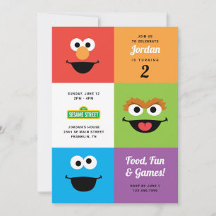 Sesame Street Characters   Colorblock Birthday Inbjudningar