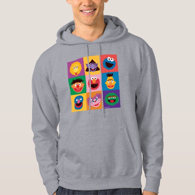 Sesame Street Characters | Färgblocksrutnät Hoodie (Framsida)