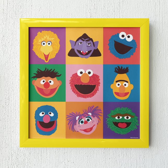 Sesame Street Characters | Färgblocksrutnät Poster (Poster in frame)