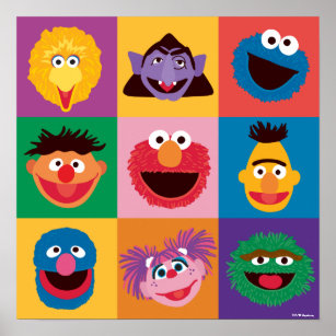 Sesame Street Characters   Färgblocksrutnät Poster