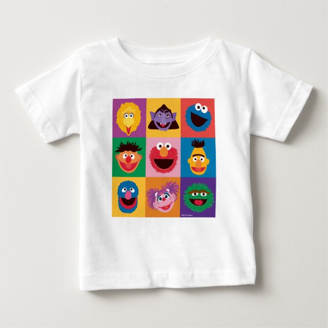 Sesame Street Characters | Färgblocksrutnät T Shirt (Framsida)